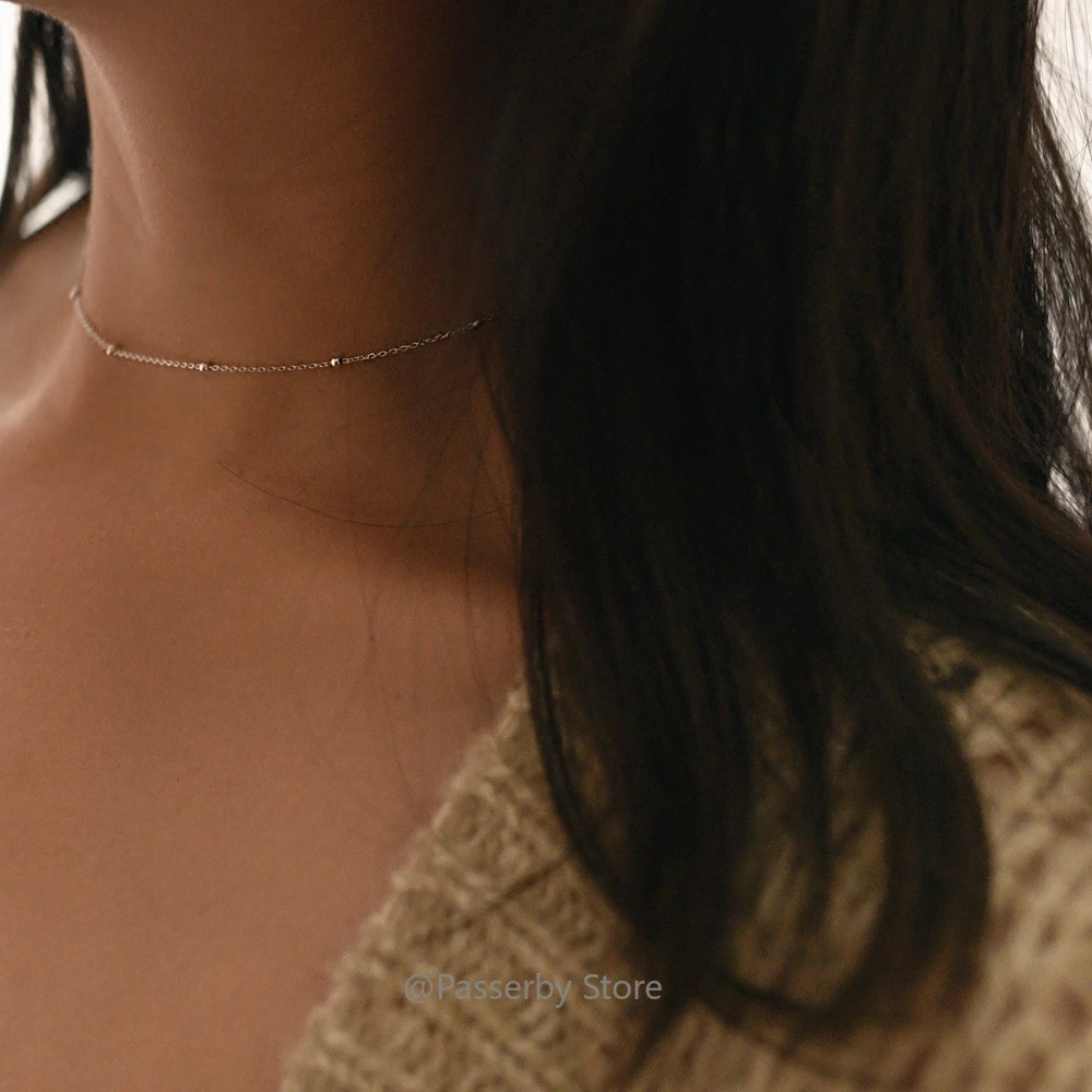 925 Silver Chain Chocker Necklace Gold n Silver Color Cool Girl Necklace Little Beads Simple Style Delicate Jewelry for Women
925 Silver Chain Chocker Necklace Gold n Silver Color Cool Girl Necklace Little Beads Simple Style Delicate Jewelry for Women