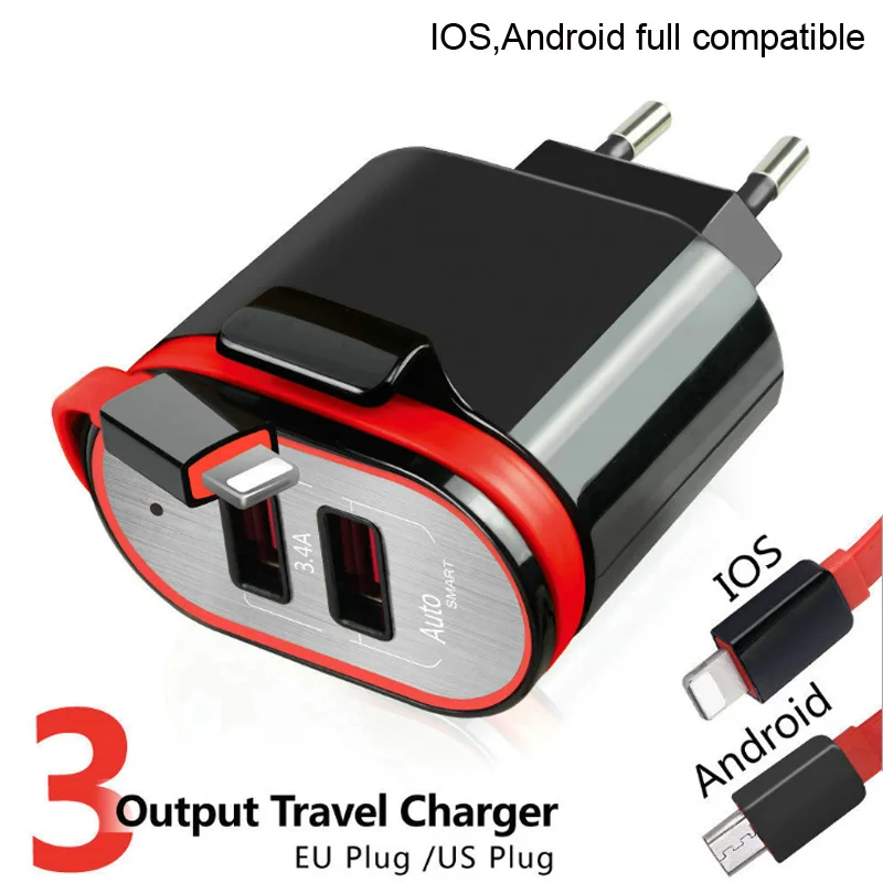3 output universal USB charger with cable for IOS Android wall mobile phone charger adapter for iphone samsung xiaomi EU US UK
3 output universal USB charger with cable for IOS Android wall mobile phone charger adapter for iphone samsung xiaomi EU US UK