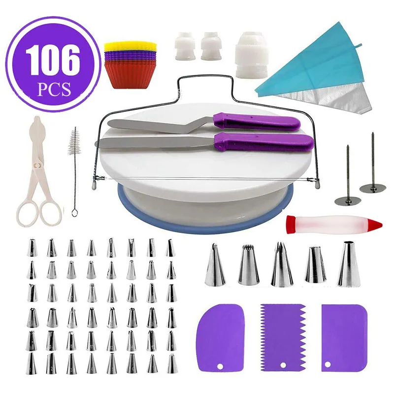 106pcs Multi-function Cake Decorating Kit Cake Turntable Set Pastry Tube Fondant Tool Kitchen Dessert Baking Accessories
106pcs Multi-function Cake Decorating Kit Cake Turntable Set Pastry Tube Fondant Tool Kitchen Dessert Baking Accessories