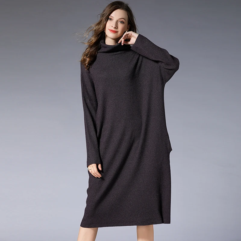 Женское трикотажное платье-свитер с высоким воротником | Женская одежда