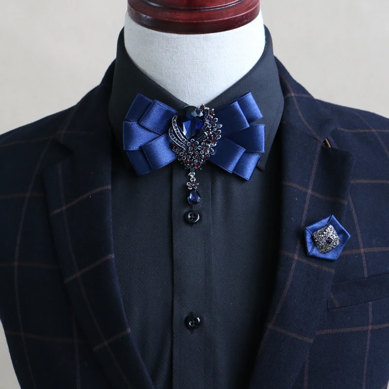 Фото Новый мужской галстук-бабочка ручной работы из полиэстера с бриллиантами