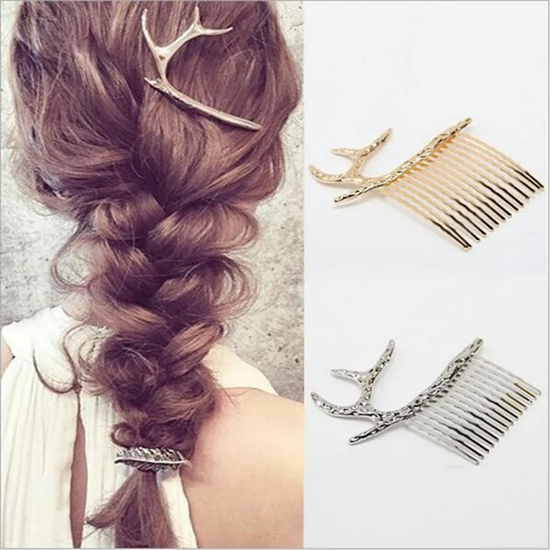 1PC Half Moon Antler Silver Gold Bangs Hair Comb Headwear Accessories | Красота и здоровье