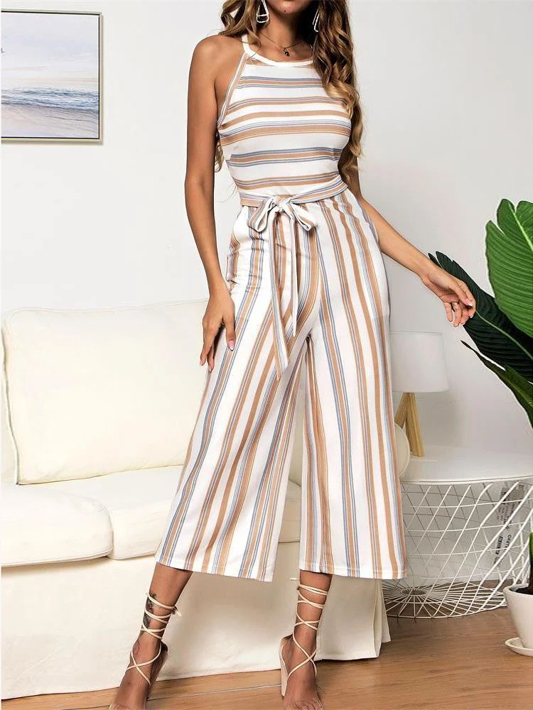 Summer Striped Sashes Women's Jumpsuit 2019 High Waist Fitness Rompers Playsuit Casual Beach Overalls Femme
Summer Striped Sashes Women's Jumpsuit 2019 High Waist Fitness Rompers Playsuit Casual Beach Overalls Femme