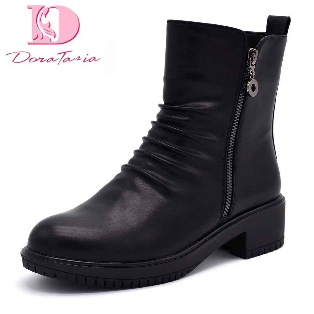 DoraTasia 2018 Large Size 36-42 fashion Solid Zip Up Shoes Woman Boots Square Heels Hot Sale Ankle Boots Woman Shoes martin boot