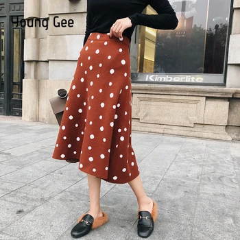 Young Gee Elegant Knitted Women A-line Skirt Fashion 2018 Autumn Winter Midi Polka Dot High Waist Casual Slim Skirts falda mujer
Young Gee Elegant Knitted Women A-line Skirt Fashion 2018 Autumn Winter Midi Polka Dot High Waist Casual Slim Skirts falda mujer