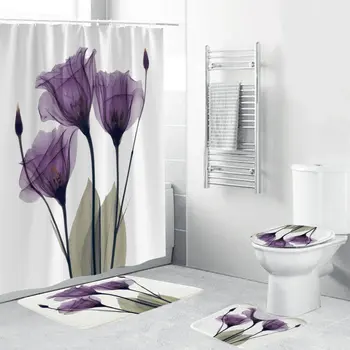 4PCS Flannel Surface Bathroom Mats Shower Curtain Non-Slip Rug Lid Toilet Cover Bath Mat Set Purple Flowers Print Decor Home
4PCS Flannel Surface Bathroom Mats Shower Curtain Non-Slip Rug Lid Toilet Cover Bath Mat Set Purple Flowers Print Decor Home