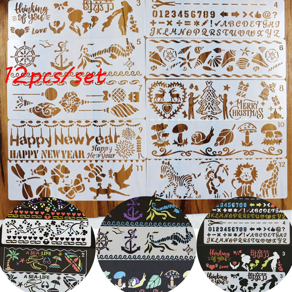 12pcs/set DIY Hollow Layering Stencils For Wall Painting Scrapbooking Stamping Stamp Album Decorative Embossing Paper Card Craft
12pcs/set DIY Hollow Layering Stencils For Wall Painting Scrapbooking Stamping Stamp Album Decorative Embossing Paper Card Craft