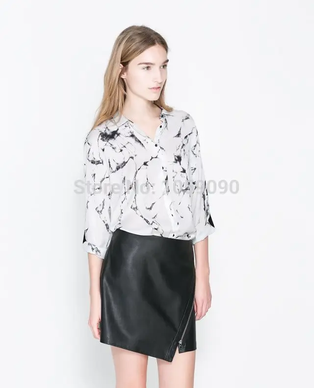 2015ss ZR New Fashion Women White Marbled Ink Print Long Rolled Sleeves Shirt Blouse Blusa Turn-down Collar Casual Clothing
2015ss ZR New Fashion Women White Marbled Ink Print Long Rolled Sleeves Shirt Blouse Blusa Turn-down Collar Casual Clothing