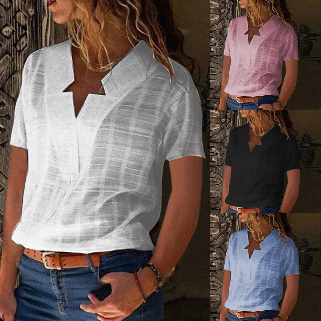 Ladies Summer Solid Cotton Linen Blouse Short Sleeve V Neck Casual Shirt Female Loose Sexy Tops Women Clothing Blusa Renda
Ladies Summer Solid Cotton Linen Blouse Short Sleeve V Neck Casual Shirt Female Loose Sexy Tops Women Clothing Blusa Renda
