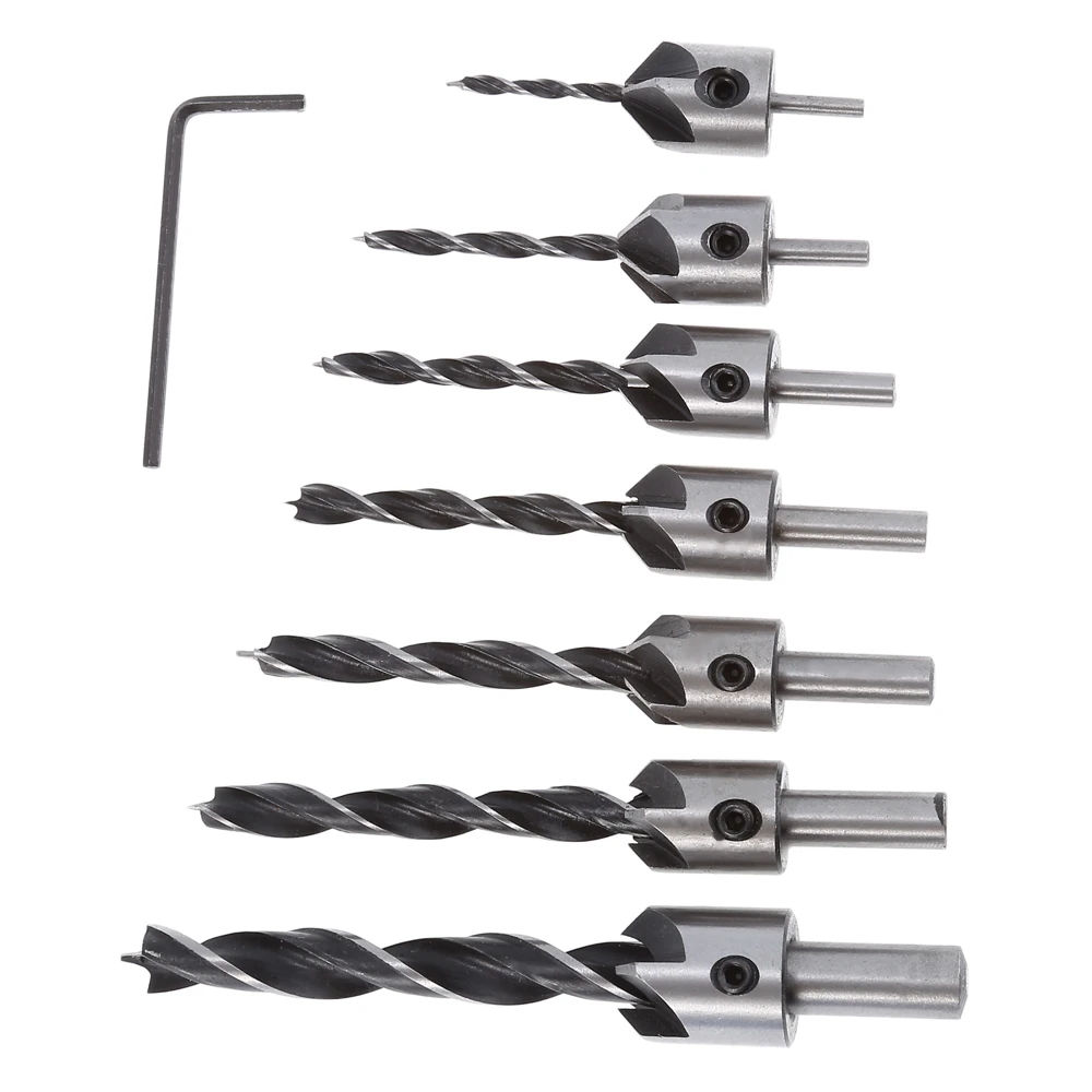 7pcs 3-10mm 5 Flute Countersink Drill Bit HSS Reamer Woodworking Chamfer Counter Bore Screw Wood Drilling with wrench Tool Set
7pcs 3-10mm 5 Flute Countersink Drill Bit HSS Reamer Woodworking Chamfer Counter Bore Screw Wood Drilling with wrench Tool Set