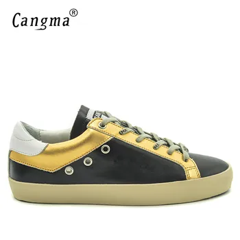 

CANGMA Brand Sneakers Men Casual Shoes Genuine Leather Black Gold Shoes Breathable Retro Platform Shoes Man Adult Male Plus Size