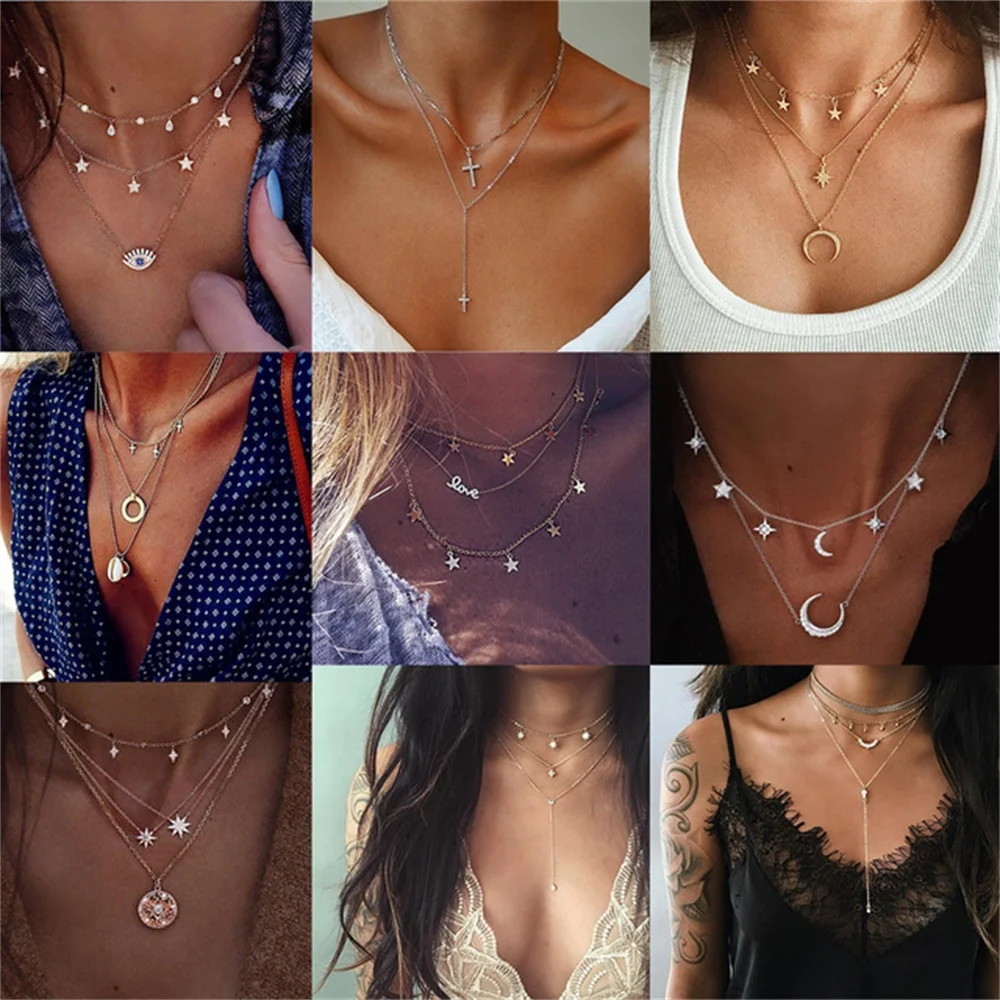UMKA 36 Style Boho Jewelry Multi layer Pendant Necklaces For Women Fashion Golden Geometric Charm Chains Necklace Jewelry
UMKA 36 Style Boho Jewelry Multi layer Pendant Necklaces For Women Fashion Golden Geometric Charm Chains Necklace Jewelry
