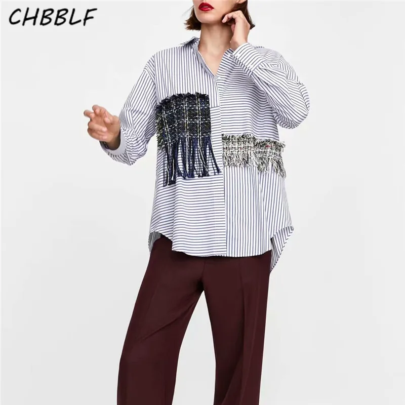CHBBLF women style tweed tassel patchwork blouse long sleeve turn down collar striped shirts female casual loose tops BGB8424
CHBBLF women style tweed tassel patchwork blouse long sleeve turn down collar striped shirts female casual loose tops BGB8424