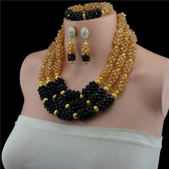 Splendid Champagne Black Wedding African Beads Jewelry Sets 3 Layers Gold-color Dubai Brides Coral Necklace Set CNR7
Splendid Champagne Black Wedding African Beads Jewelry Sets 3 Layers Gold-color Dubai Brides Coral Necklace Set CNR7