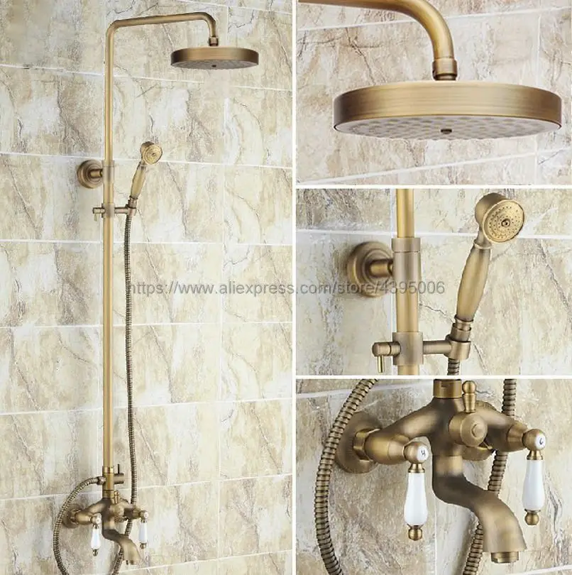 Antique Brass Shower Faucets Bathroom Shower Mixer Taps Wall Mount Tub Shower Faucet with Handshower Brs164
Antique Brass Shower Faucets Bathroom Shower Mixer Taps Wall Mount Tub Shower Faucet with Handshower Brs164