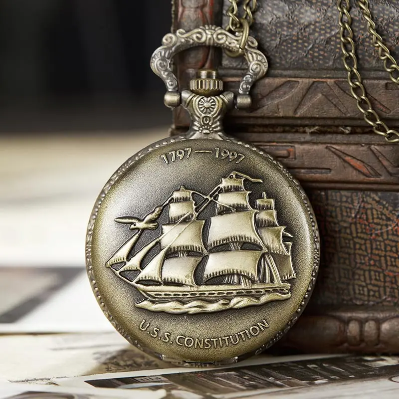 Vintage U.S.S.CONSTITUTION Fullmetal Alchemist Quartz Pocket Watch Men Women Sailboat Necklace Chain Steampunk Retro Clock
Vintage U.S.S.CONSTITUTION Fullmetal Alchemist Quartz Pocket Watch Men Women Sailboat Necklace Chain Steampunk Retro Clock