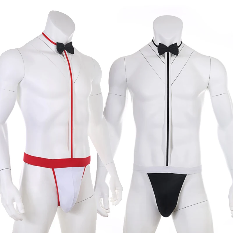 

Gay Men Sexy Collared Borat Mankini Costume Erotic Penis Pouch G-string and Thong Swimsuit Strap Sexy Lingerie Men Bodysuit