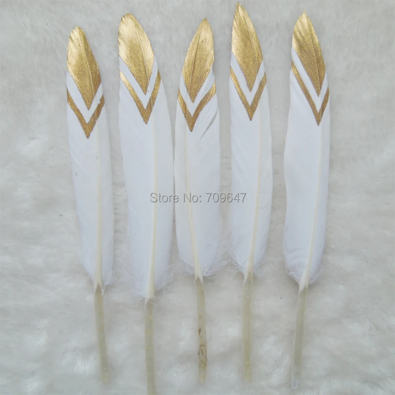50pcs/lot!Gold Chevron Feather,Gold Dipped Feather,White natural goose feathers with hand painted chevron design on tips
50pcs/lot!Gold Chevron Feather,Gold Dipped Feather,White natural goose feathers with hand painted chevron design on tips