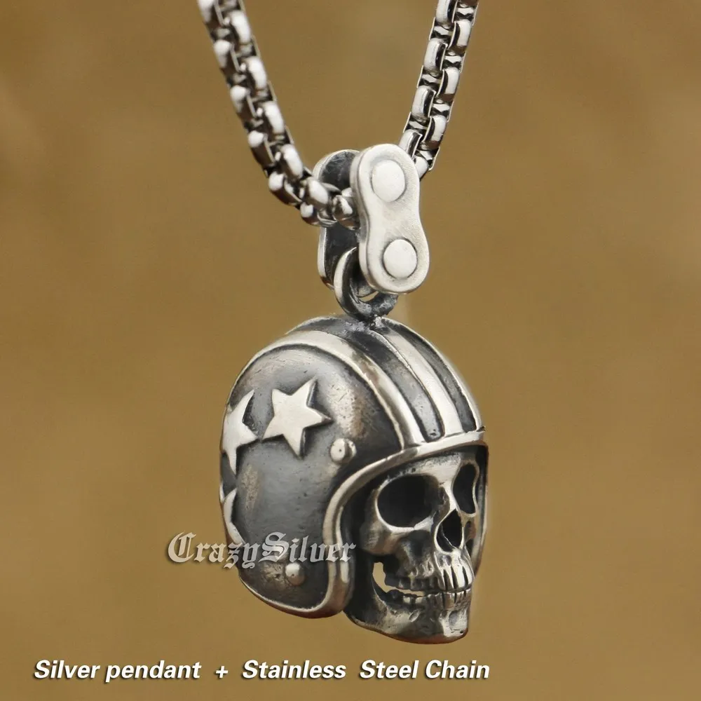 LINSION 925 Sterling Silver Motorcycle Helmet Skull Mens Biker Rock Punk Pendant TA19
LINSION 925 Sterling Silver Motorcycle Helmet Skull Mens Biker Rock Punk Pendant TA19