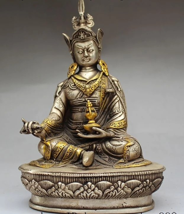 

9"Old Tibet Silver Gilt Buddhism Guru Padmasambhava Rinpoche Buddha Sculpture