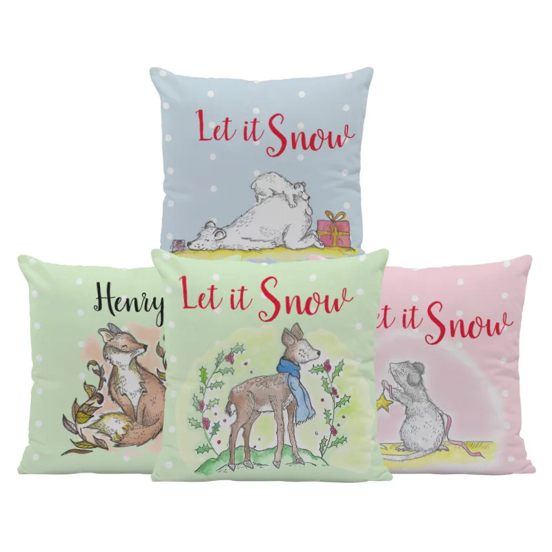 cute and happy christmas pillowcase sika deer mouse fox polar