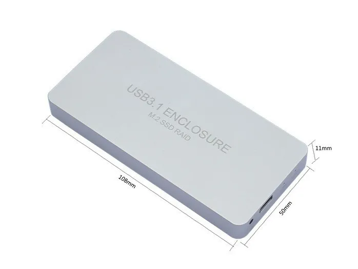 Image Q15745 Silver WBTUO USB 3.1 Type C to 2 Port NGFF(M.2) SSD RAID HDD Enclosure