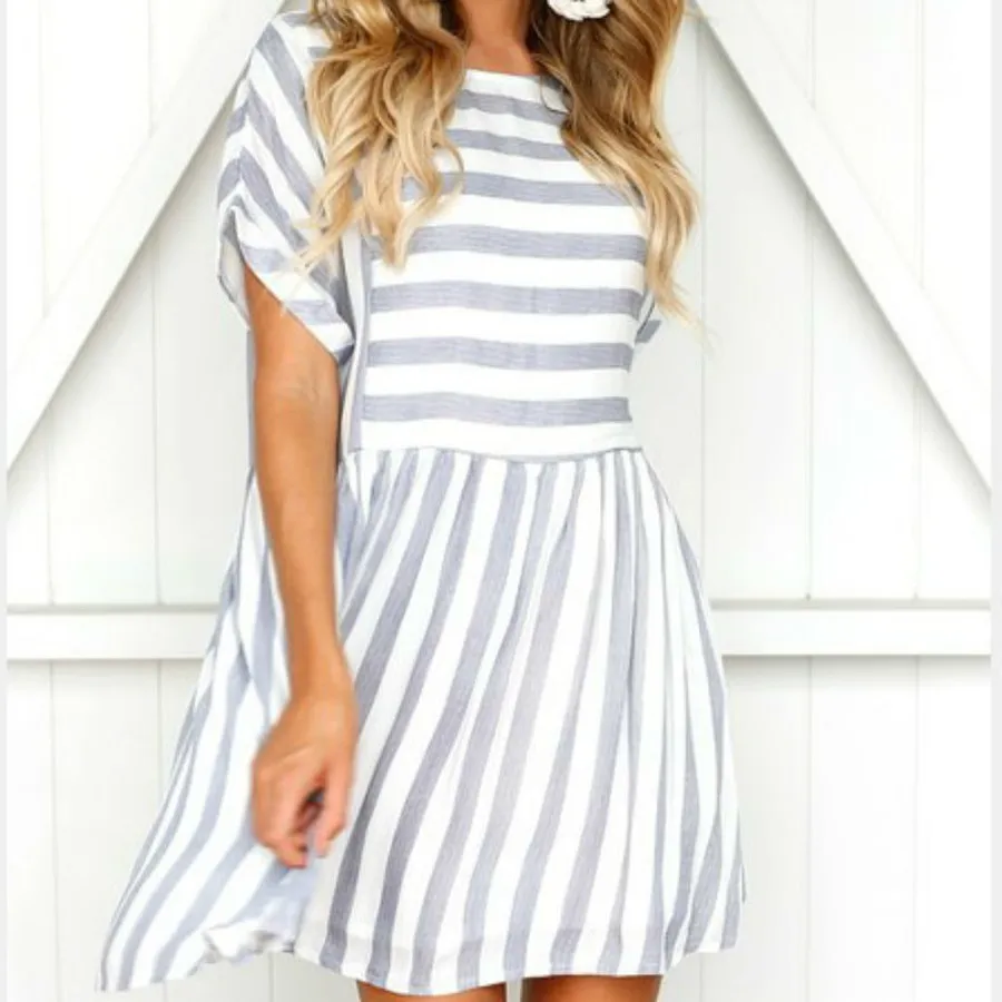 Striped Casual Summer Dress Women Elegant Round Neck Short Sleeve Short Dresses Ladies Summer New Fashion Mini Woman Vestidos
Striped Casual Summer Dress Women Elegant Round Neck Short Sleeve Short Dresses Ladies Summer New Fashion Mini Woman Vestidos