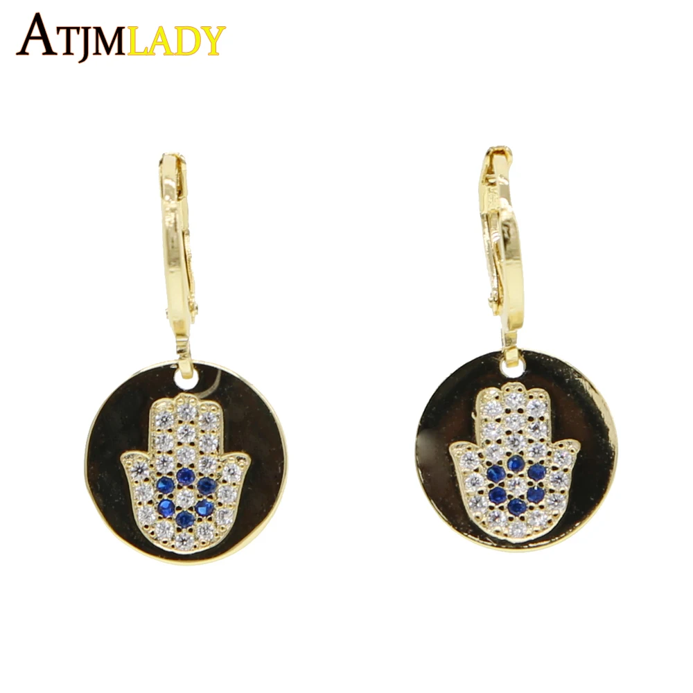 Geometric coin gold color earring for women blue white cz engraved hamsa hand lucky symbol dangling earrings fashion jewelry
Geometric coin gold color earring for women blue white cz engraved hamsa hand lucky symbol dangling earrings fashion jewelry