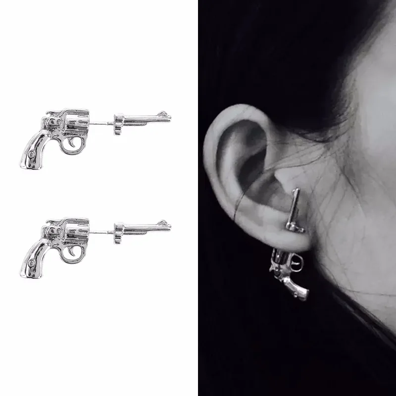 

RE Cool men women stud earrings s925 ear pin gun shape quality fashion jewelry gift wholesale weapon pistols earrings unisex G40