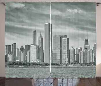Chicago Skyline Kitchen Curtains Black and White Filtered Photo of Waterfront Cityscape on a Cloudy Day Print Window Drapes
Chicago Skyline Kitchen Curtains Black and White Filtered Photo of Waterfront Cityscape on a Cloudy Day Print Window Drapes