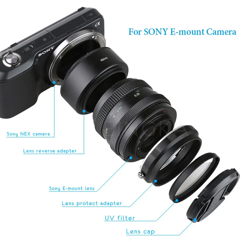 EINGKA Metal NEX Camera Macro Lens Reverse Adapter Protect Kit for Sony A6000 A6300 A6500 A5100 ILCE-5000 A7 A7R A7R II A7S NEX7
EINGKA Metal NEX Camera Macro Lens Reverse Adapter Protect Kit for Sony A6000 A6300 A6500 A5100 ILCE-5000 A7 A7R A7R II A7S NEX7