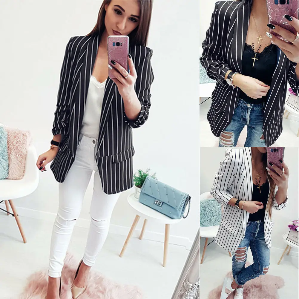 Fashion Women Autumn New Blazers Long Sleeve Loose Striped Casual Clothes Ladies Blazers
Fashion Women Autumn New Blazers Long Sleeve Loose Striped Casual Clothes Ladies Blazers