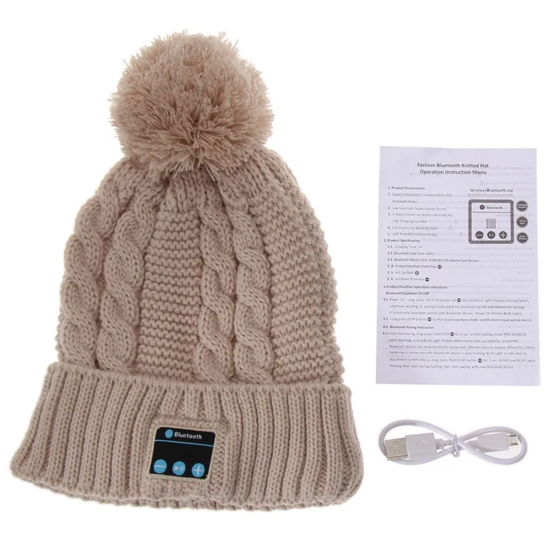 Women Winter Warm Wireless Sport Bluetooth Headset Smart Cap Headphone Speaker Soft Warming Bluetooth Beanie Hat For Smartphone