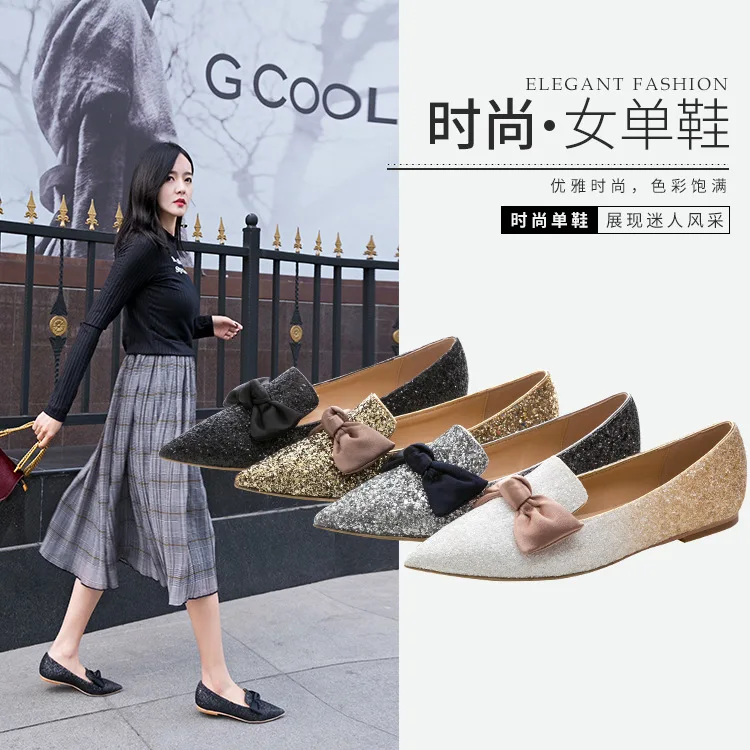 Pointed flat shoes women 2019 spring new gradient sequins BlackBowKnot shallow Joker women's shoes
Pointed flat shoes women 2019 spring new gradient sequins BlackBowKnot shallow Joker women's shoes