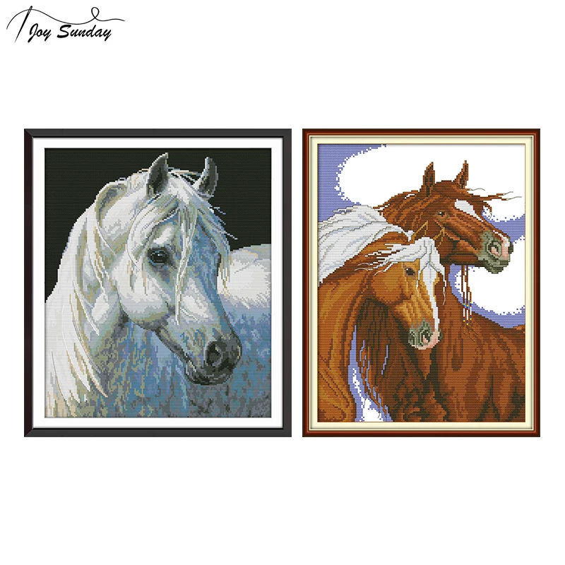 

Joy Sunday Counted Cross Stitch Horse Patterns Aida Fabric 14 11 CT Embroidery Stitch DMC DIY Printed Canvas Hand Needlework Set