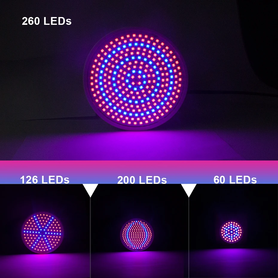 Фитолампа E27 лампа полного спектра для выращивания цветов 60 200 260 светодиодов