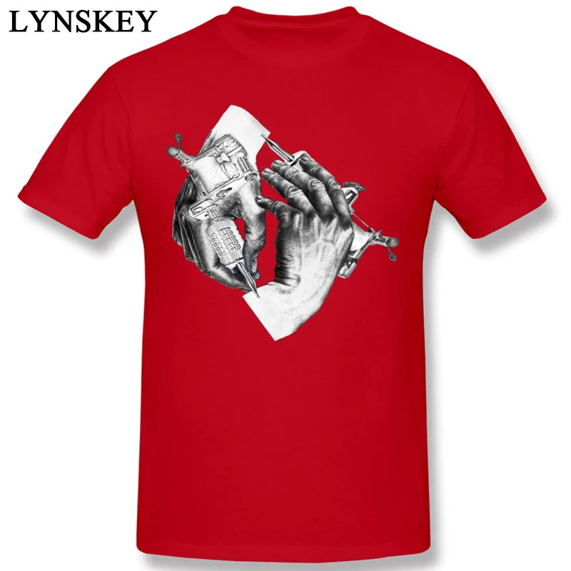 Faddish Normal Tops T Shirt Escher Tattoo Summer/Fall Short Sleeve 100% Cotton O-Neck Male T Shirts Normal Tee Shirts red