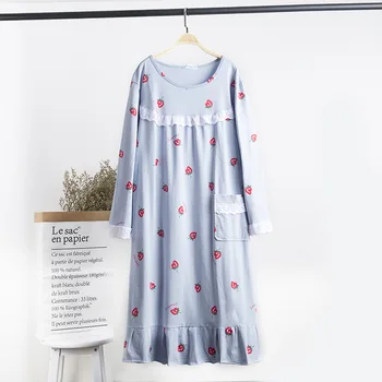 Nightgown women's autumn cotton long-sleeve lace home dress fresh princess nightdress round neck pocket strawberry print ruffles
Nightgown women's autumn cotton long-sleeve lace home dress fresh princess nightdress round neck pocket strawberry print ruffles