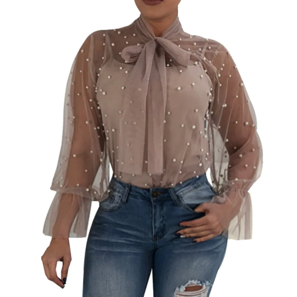 Women Summer Nail Bead Transparent Fashion Tops Long Sleeve Shirt Blouse Pearls Summer Blouses Roupa Feminina
Women Summer Nail Bead Transparent Fashion Tops Long Sleeve Shirt Blouse Pearls Summer Blouses Roupa Feminina