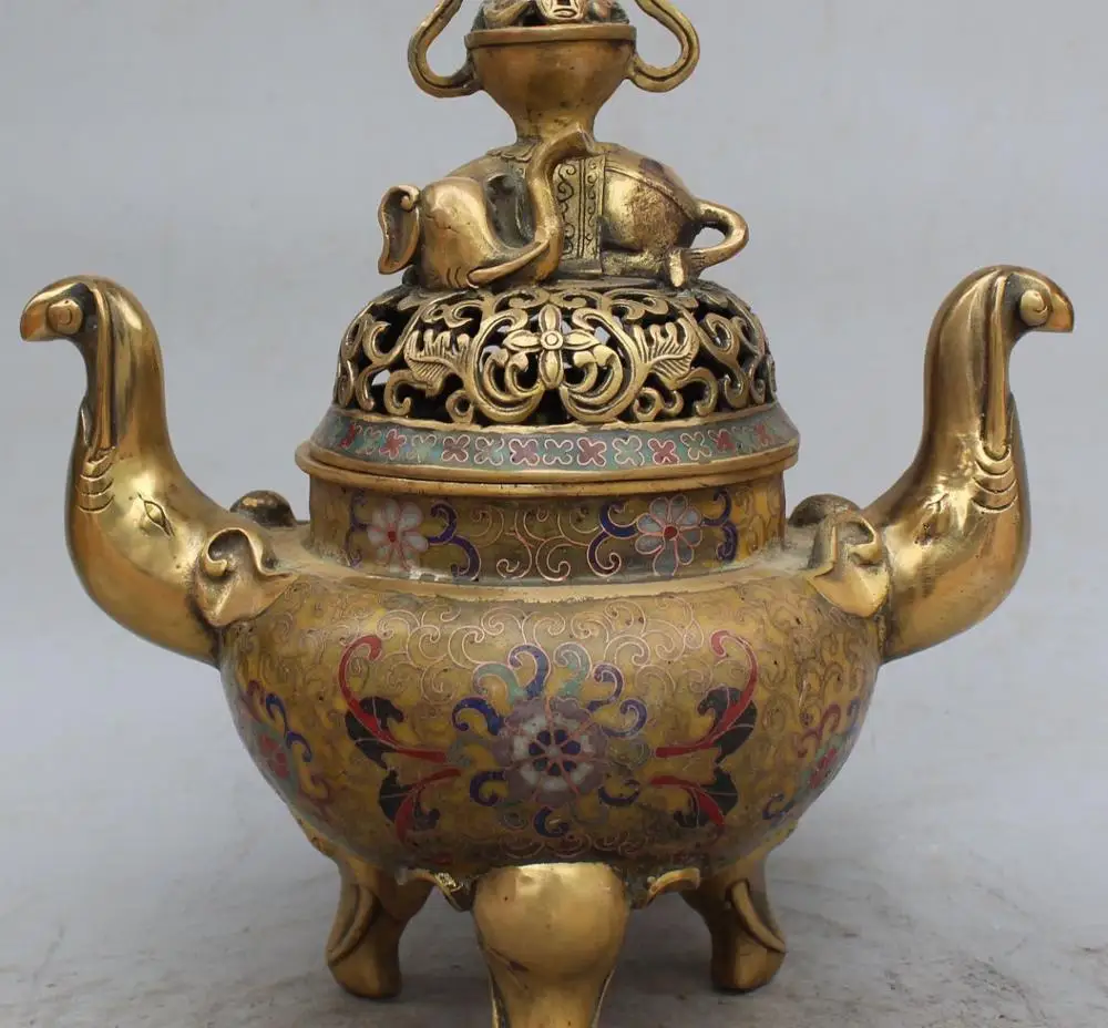 12"Marked China Cloisonne Enamel Gilt Wealth Elephant Zun Incense Burner Censer
12"Marked China Cloisonne Enamel Gilt Wealth Elephant Zun Incense Burner Censer