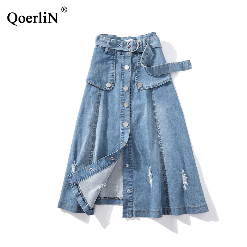 QoerliN XL-5XL Large Size Belt High Waist Skirts Vintage Ripped Holes Sexy Ripped Retro Denim Skirts Women Jeans Skirt Plus Size
QoerliN XL-5XL Large Size Belt High Waist Skirts Vintage Ripped Holes Sexy Ripped Retro Denim Skirts Women Jeans Skirt Plus Size