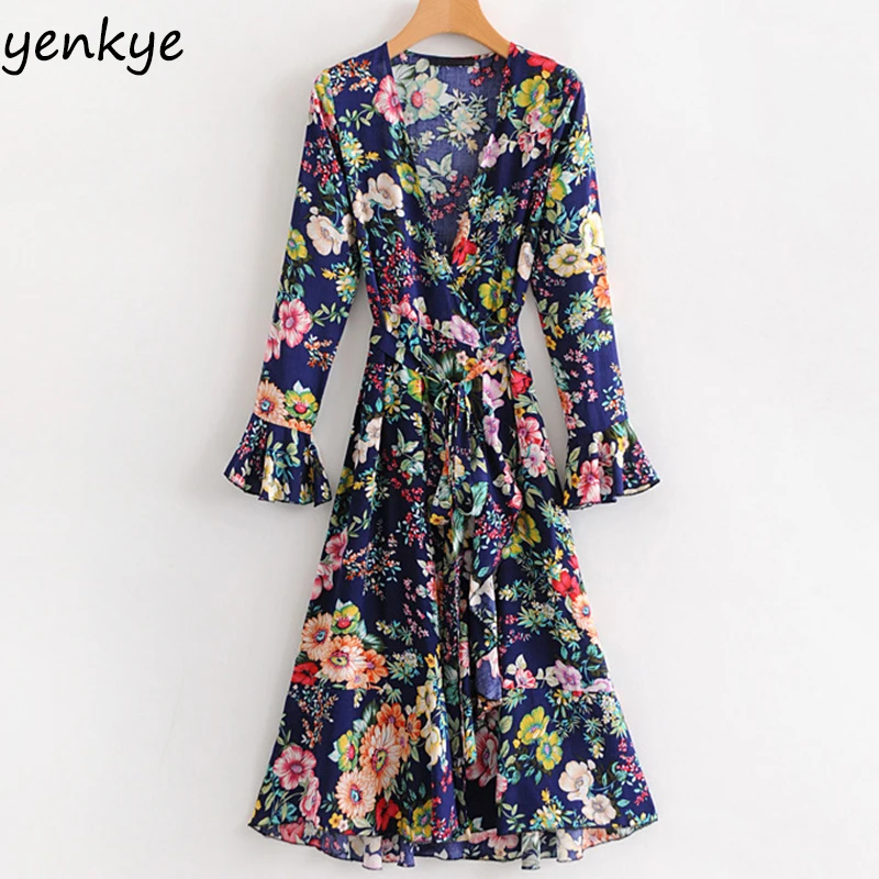 Boho Dress Women Vintage Floral Printed Summer Beach Dress Sexy V Neck Long Sleeve With Belt A-line Long Dress Casual
Boho Dress Women Vintage Floral Printed Summer Beach Dress Sexy V Neck Long Sleeve With Belt A-line Long Dress Casual