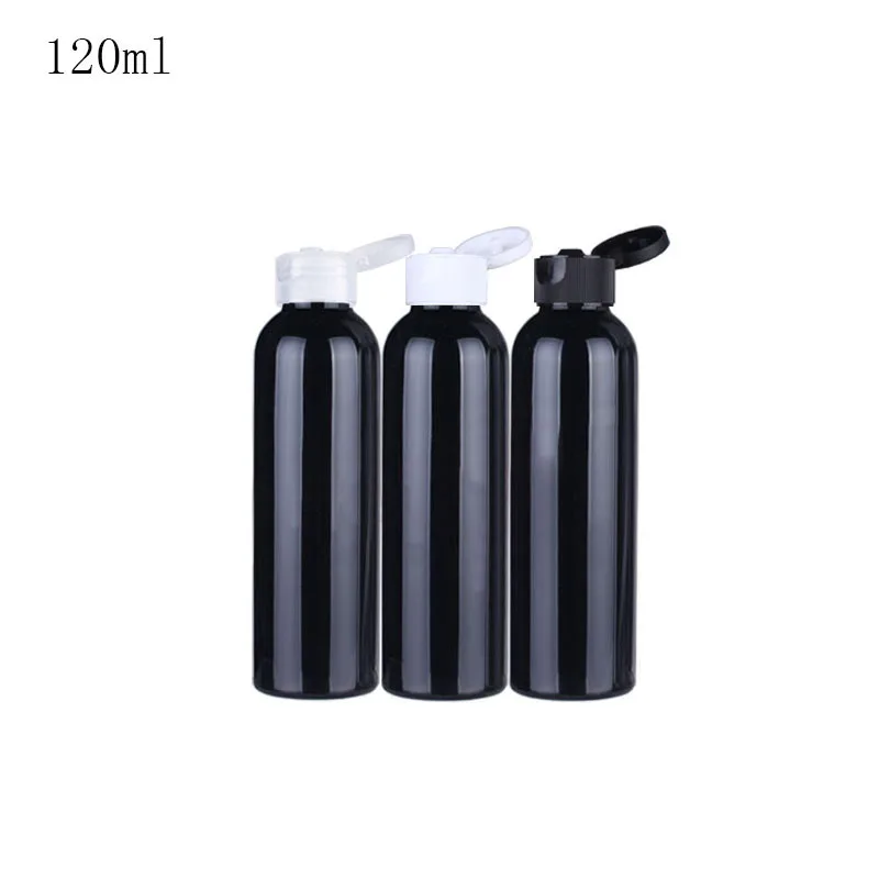 Фото 50 шт. 120 мл круглые пластиковые контейнеры с откидной крышкой черные бутылки
