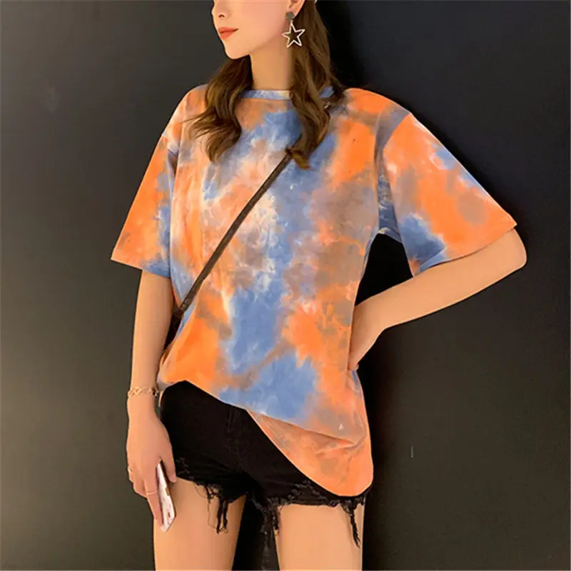 Korea 2019 Summer tshirt BF Cotton Tie dyeing Half Sleeve Basic Ladies T-shirts Long T Shirt Casual Harajuku Women Top Tshirt
Korea 2019 Summer tshirt BF Cotton Tie dyeing Half Sleeve Basic Ladies T-shirts Long T Shirt Casual Harajuku Women Top Tshirt