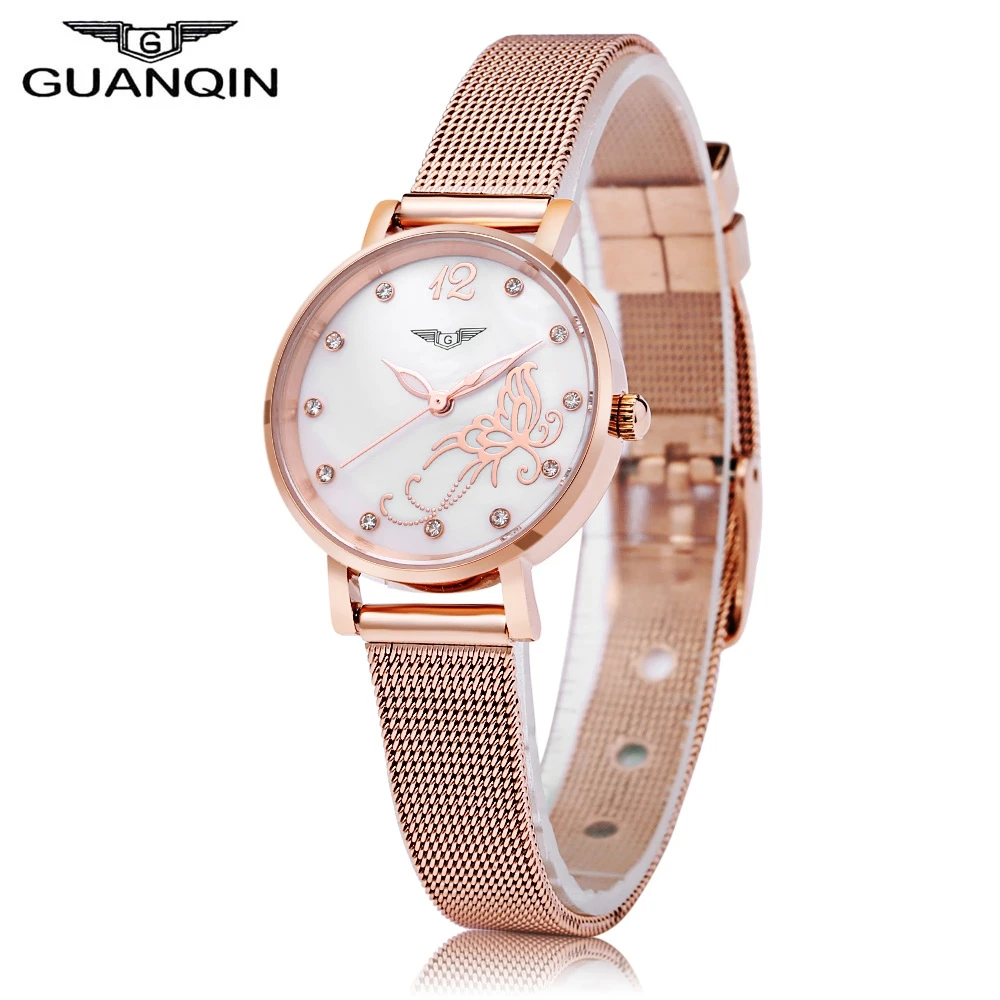 

GUANQIN GS19035 Women Quartz Watch Artificial Diamond Flower Dial Luminous Female Wristwatch Girls Dress Watches