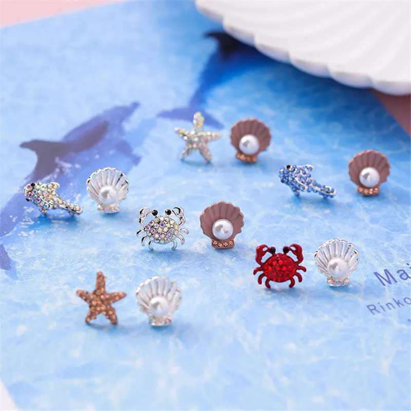 Korean Cute Shell Pearl Stud Earrings Cartoon Starfish Dolphins Crabs Earrings For Women Earings Fashion Jewelry Accessories
Korean Cute Shell Pearl Stud Earrings Cartoon Starfish Dolphins Crabs Earrings For Women Earings Fashion Jewelry Accessories
