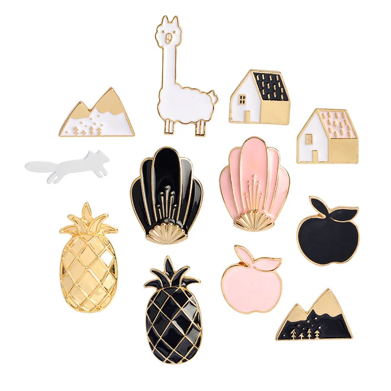 Fashion Children Cartoon Pink and Black Enamel Lapel Pin Cute Alpaca Fox and Mountain Flower House Apple Pineapple Brooches
Fashion Children Cartoon Pink and Black Enamel Lapel Pin Cute Alpaca Fox and Mountain Flower House Apple Pineapple Brooches