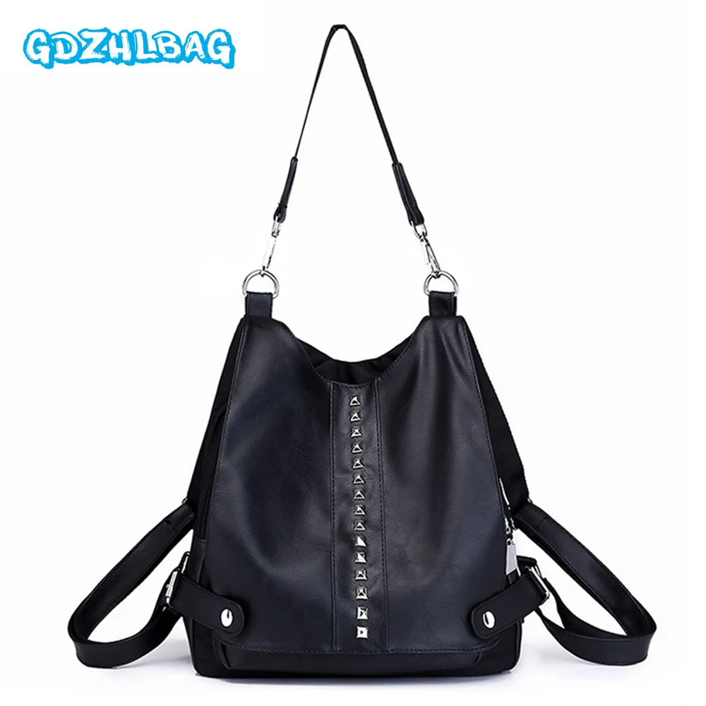 GDZHLBAG модные заклепки Для женщин рюкзак кожа + PU школьная сумка для