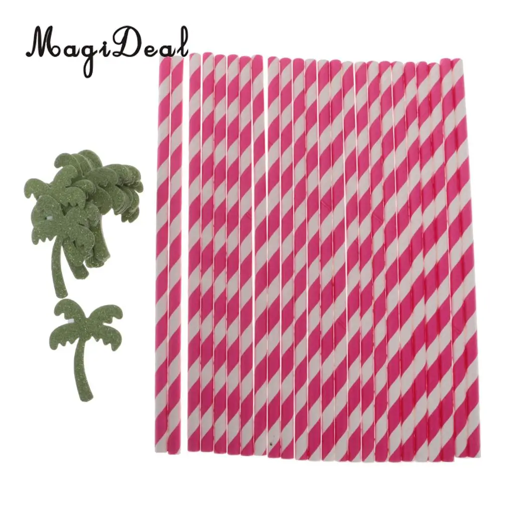 MagiDeal 25pcs Coconut Palm Tree Paper Straws Hawaiian Luau Barware Beach Party Favor