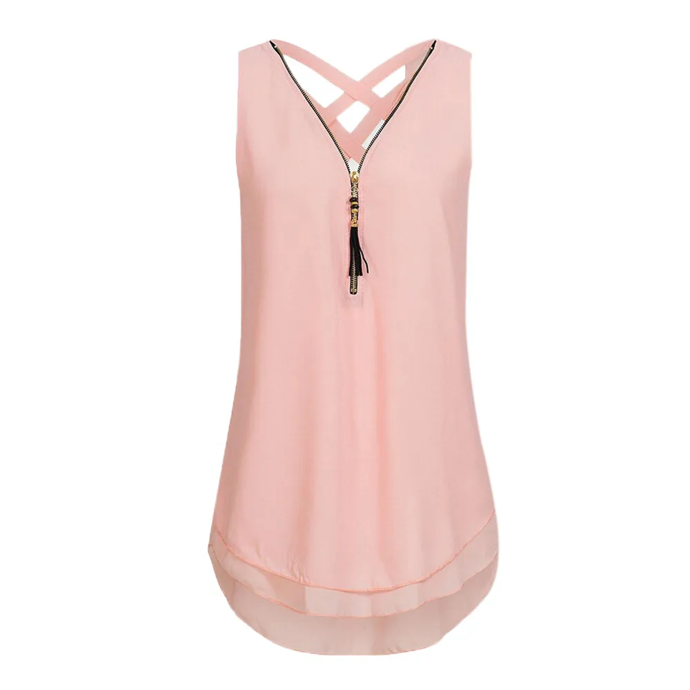 Women Loose Sleeveless Tank Top Cross Back Hem Layed Zipper V-Neck T Shirts Tops CC#
Women Loose Sleeveless Tank Top Cross Back Hem Layed Zipper V-Neck T Shirts Tops CC#